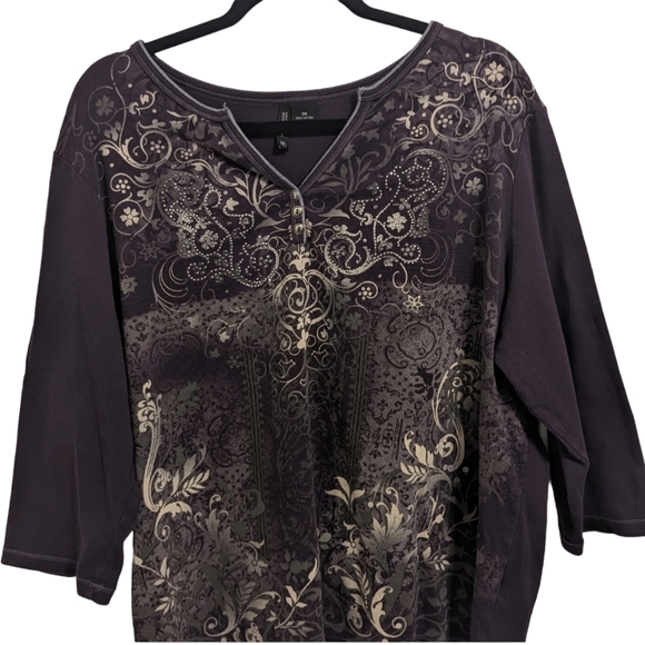 New Directions Woman Tops - New Direction Woman Purple Floral Blouse with beading  Plus Size 3X